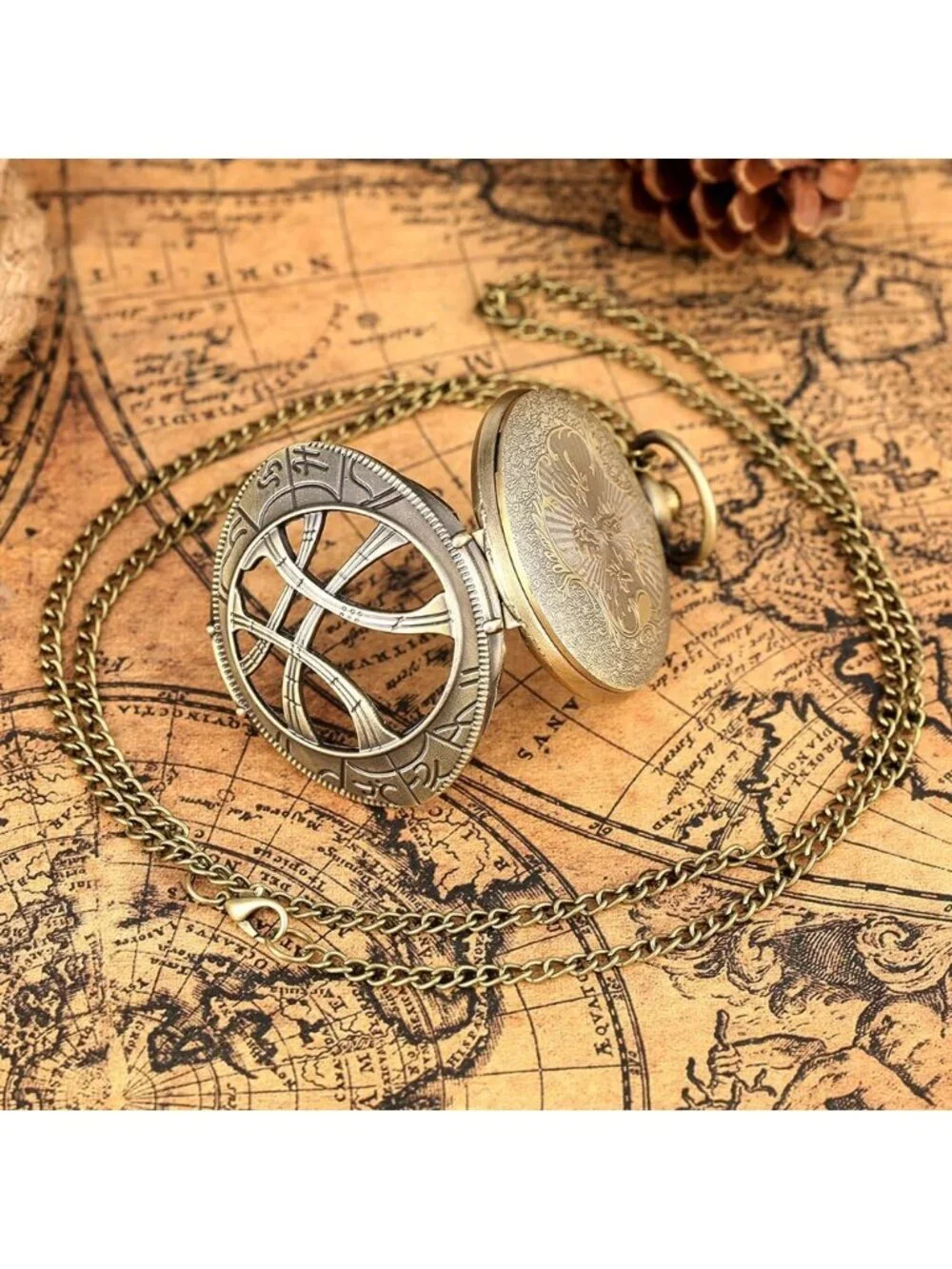 Men's Brown Analog Quartz Green Eyes Shape Pendant Necklace Round Pocket Watch